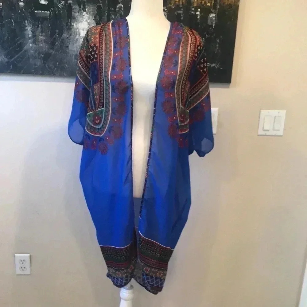 Live 4 Truth Vibrant Blue Floral Kimono High Low Hem- Size L